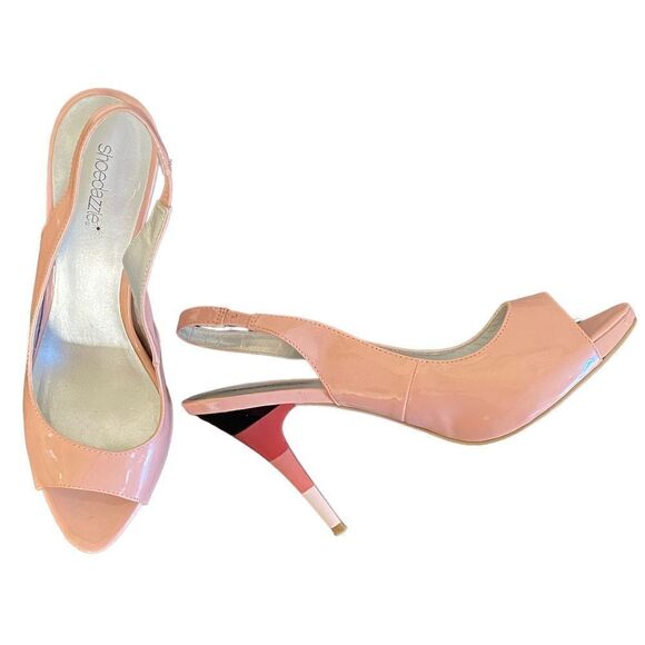 Shoe Dazzle Scarlet Pink Peep Toe Multicolored Stiletto High Heels Sz 10 - Picture 1 of 9